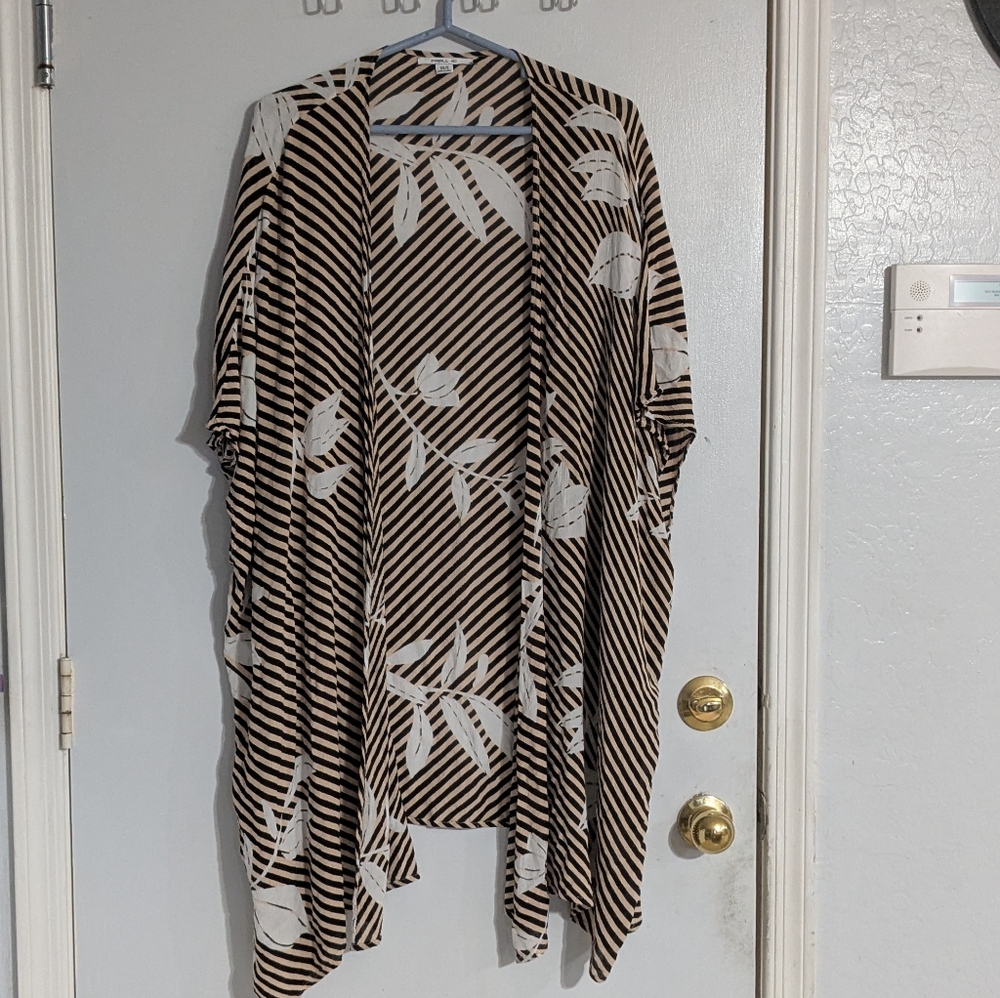 O'Neill Tropical Palm Leaf Striped Open Kimono Cardigan Coverup S